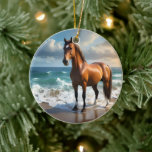 **"Majestic Stride: Trots bruin paard op het stran Keramisch Ornament<br><div class="desc">Op de foto staat een knap groot bruin paard op het strand.</div>