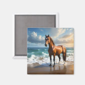 **"Majestic Stride: Trots bruin paard op het stran Magneet (Voorkant / Achterkant)