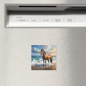 **"Majestic Stride: Trots bruin paard op het stran Magneet (Insitu (Vaatwasser))