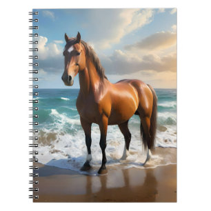 **"Majestic Stride: Trots bruin paard op het stran Notitieboek