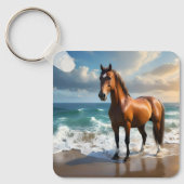 **"Majestic Stride: Trots bruin paard op het stran Sleutelhanger (Voorkant)