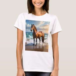 **"Majestic Stride: Trots bruin paard op het stran T-shirt