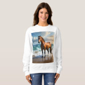 **"Majestic Stride: Trots bruin paard op het stran Trui (Voorkant volledig)