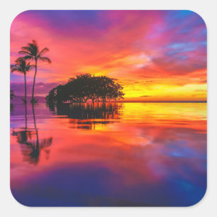 Majestic Sunset   Wailea Beach, Maui, Hawaii Vierkante Sticker