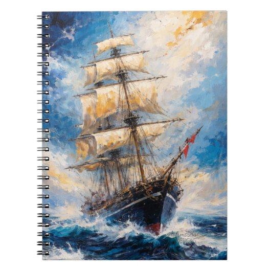 Majestic Tall Ship at Sea – Impressionist Nautical Notitieboek (Voorkant)