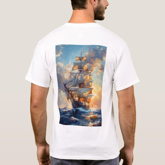 Majestic Tall Ship op het Zee Olieverfschilderij T T-shirt (Achterkant)
