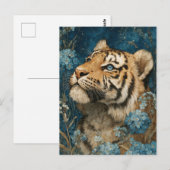 Majestic Tiger Cub in Blue Floral Garden Briefkaart (Voorkant / Achterkant)