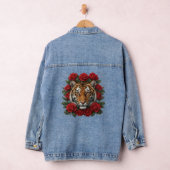 Majestic Tiger Face Red Rose Floral Wreath Denim Jacket (Hangar)