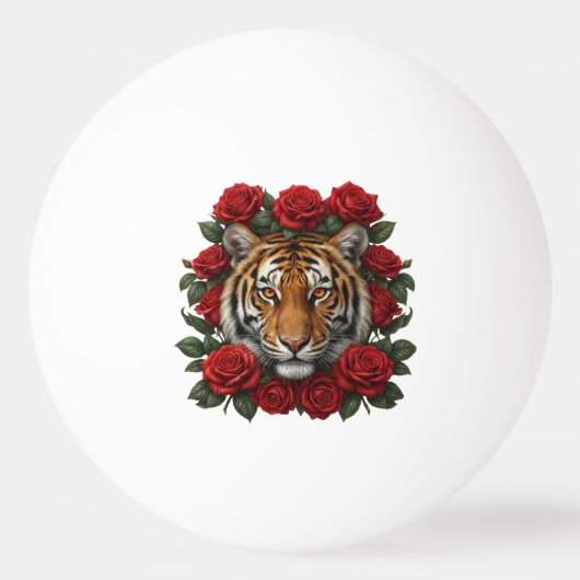 Majestic Tiger Face Red Rose Floral Wreath Pingpongbal (Voorkant)