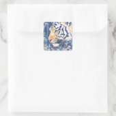 Majestic Tiger in Blue Bamboo Botanical Nature Vierkante Sticker (Tas)