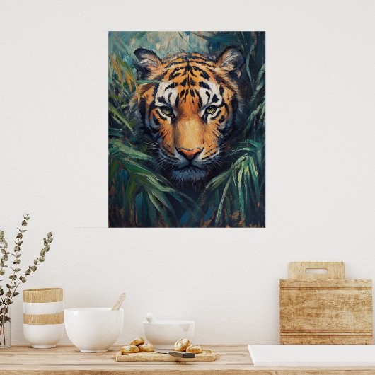 Majestic Tiger in Jungle Foliage Poster (Keuken)