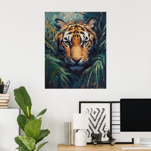 Majestic Tiger in Jungle Foliage Poster (Thuiskantoor)