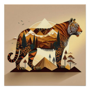 Majestic Tiger Landscape Art Print Perfect Poster