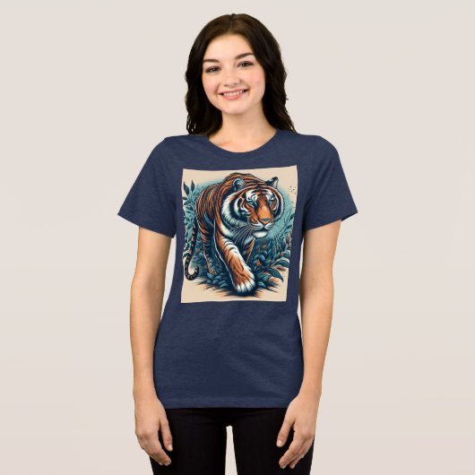"Majestic Tiger – Power and Grace in Motion" Tri-Blend Shirt (Voorkant volledig)