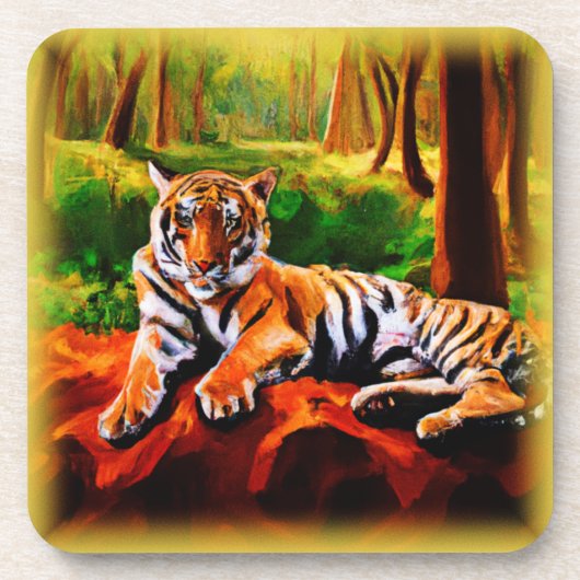 "Majestic Tiger Resting in the Wild". Bestel nu Bier Onderzetter (Voorkant)