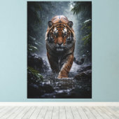 Majestic Tiger – Silent Power in the Rain Canvas Afdruk (Insitu (Houten vloer))
