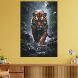 Majestic Tiger – Silent Power in the Rain Canvas Afdruk