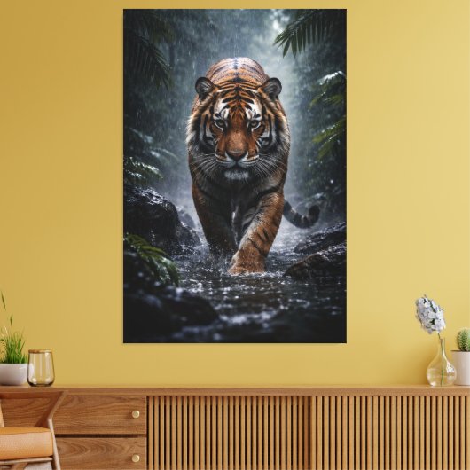 Majestic Tiger – Silent Power in the Rain Canvas Afdruk (Insitu (Woonkamer))