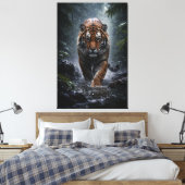 Majestic Tiger – Silent Power in the Rain Canvas Afdruk (Insitu (Slaapkamer))
