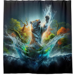 Majestic Tiger Splash Fantasy Wildlife Nature Douchegordijn
