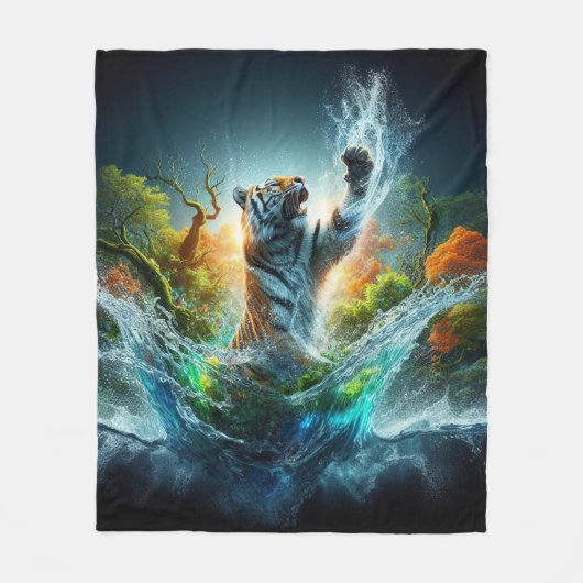 Majestic Tiger Splash Fantasy Wildlife Nature Fleece Deken (Voorkant)