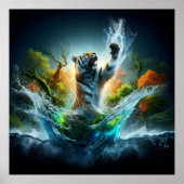 Majestic Tiger Splash Fantasy Wildlife Nature Poster (Voorkant)