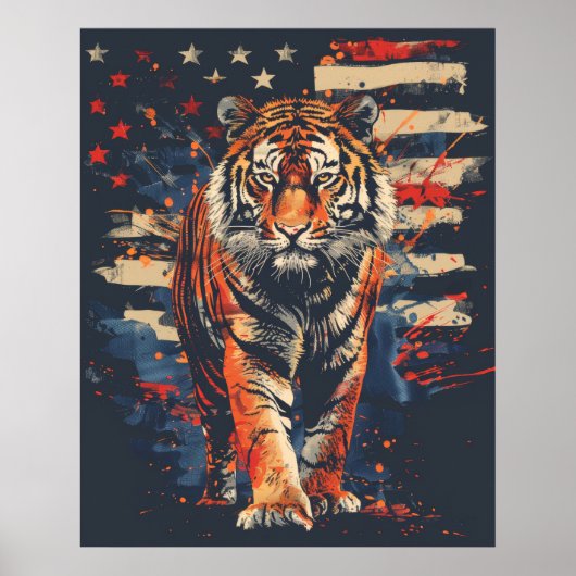 Majestic Tiger Standing Trots door Amerikaanse Vla Poster (Voorkant)