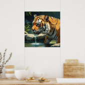 Majestic Tijger Drink Water van River Painting Poster (Keuken)