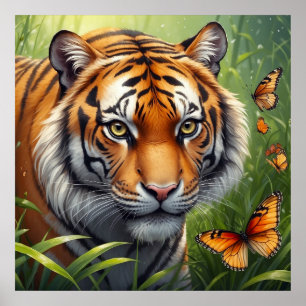 Majestic Tijger met Vlinders in Oerwoud Poster
