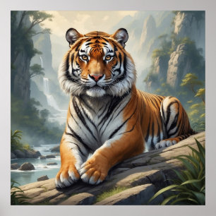 Majestic tijger zittend in de rivier Wildlife Poster