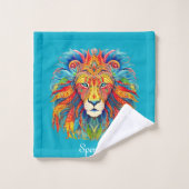 Majestic Tribal Lion met aangepaste naam Bad Handdoek (Wasdoekje)