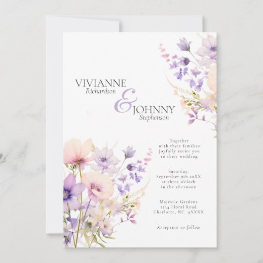 Majestic tuin Wildbloemen Lavendel bruiloft Kaart (Voorkant)