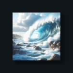Majestic Turquoise Ocean Wave Crashing Against Canvas Afdruk<br><div class="desc">A breathtaking and powerful digital landscape featuring a massive turquoise wave breaking against a rugged, rocky shoreline. The intense spray of the sea foam and the dramatic lighting under a cloudy sky evoke a sense of raw natural beauty and cinematic drama. Ideal for large-scale wall art, modern coastal-themed interiors, or...</div>