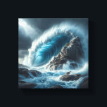 Majestic Turquoise Ocean Wave Crashing Against Canvas Afdruk<br><div class="desc">A powerful and cinematic digital landscape featuring a massive turquoise wave curling and crashing against a towering, rugged rock cliff. The composition captures the raw energy of the ocean under a heavy, dramatic stormy sky, with intense water textures and atmospheric lighting. Perfect for statement wall art, modern coastal home decor,...</div>