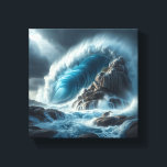 Majestic Turquoise Ocean Wave Crashing Against  Canvas Afdruk<br><div class="desc">A powerful and cinematic digital landscape featuring a massive turquoise wave curling and crashing against a towering, rugged rock cliff. The composition captures the raw energy of the ocean under a heavy, dramatic stormy sky, with intense water textures and atmospheric lighting. Perfect for statement wall art, modern coastal home decor,...</div>