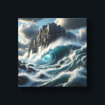 Majestic Turquoise Ocean Waves Crashing Against  Canvas Afdruk<br><div class="desc">A stunning digital landscape capturing massive turquoise waves curling and crashing against a rugged, rocky shoreline. The composition features dramatic lighting under a cloudy sky, highlighting the intense spray and deep blue textures of the ocean. Perfect for large-scale wall art, modern coastal-themed interiors, or as a dynamic focal point in...</div>