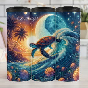 Majestic Turtle Surfing Sunset Ocean Thermosbeker