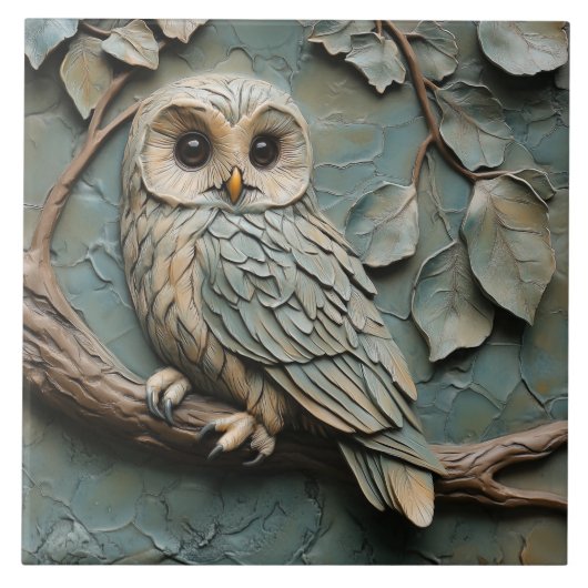 Majestic Uil op Branch Wildlife Faux Relief Tegeltje (Voorkant)