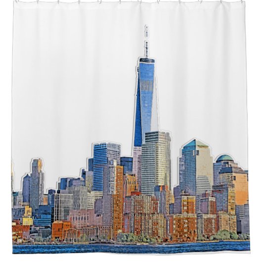 Majestic Uitzicht van New York City Skyline Douchegordijn (Voorkant)