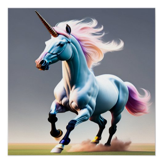 Majestic Unicorn Galloping Through the Meadow Perfect Poster (Voorkant)