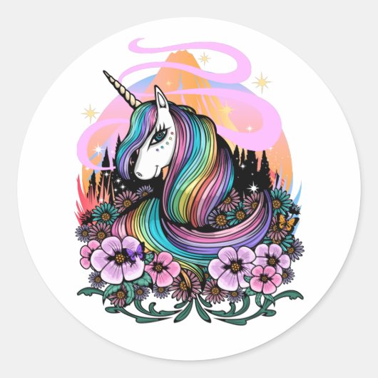 Majestic Unicorn Ronde Sticker (Voorkant)