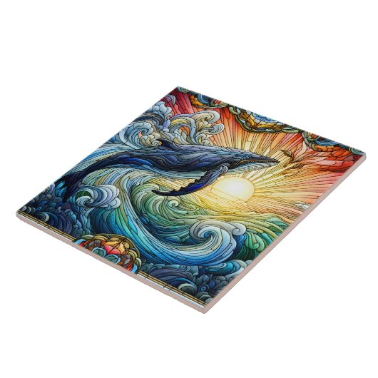 Majestic Walvis in Glas in lood Tegeltje (Zijkant)