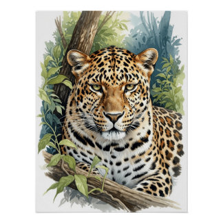 Majestic Watercolor Leopard Portrait Perfect Poster