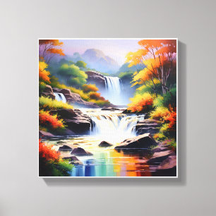 Majestic waterval in levendige herfstkleuren canvas afdruk