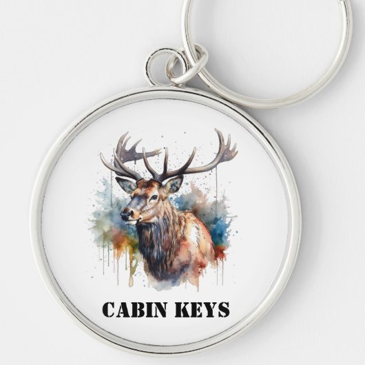 Majestic Waterverf Elk Portrait, op maat Sleutelhanger (Voorkant)