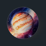 Majestic Waterverf Jupiter Art Ronde Button 5,7 Cm<br><div class="desc">Onze waterverf kunst van Jupiter is een adembenemende afbeelding van de grote planeet. Deze kunst, voorzien van zwenkende wolken en levendige tinten, legt de schoonheid en grootsheid van Jupiter in verbluffend detail vast. Het waterverf medium voegt een gevoel van glansheid en beweging aan het stuk toe, waardoor het een echt...</div>