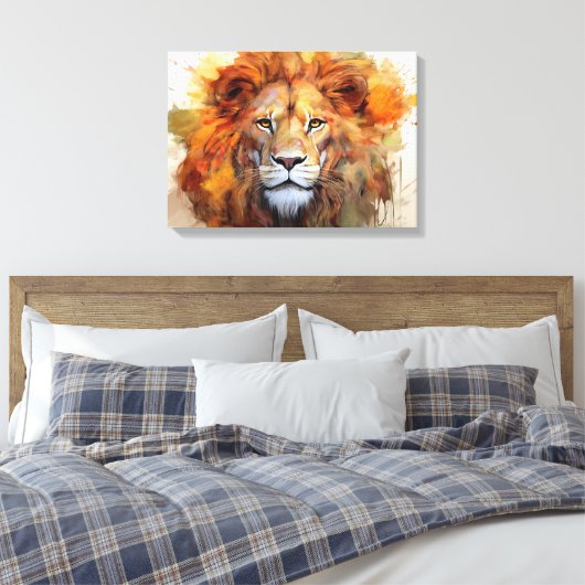 Majestic Waterverf Lion Canvas Afdruk (Insitu (Slaapkamer))