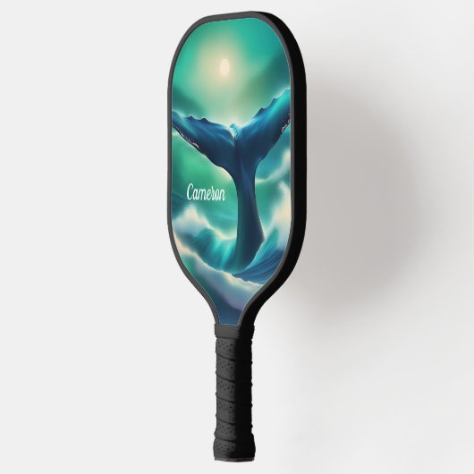 Majestic Whale Tail Blauw en Wit Monogram Pickleball Paddle (Links)