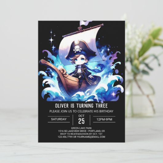 Majestic Whimsy Pirate Birthday Kaart (Staand voorkant)