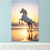 Majestic White Arabian Horse Sunset Beach Canvas Afdruk (Insitu (Houten vloer))